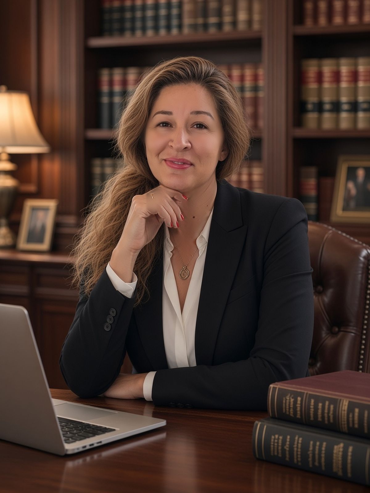 Alina Pufu la biroul ei, între dosare și cărți de drept